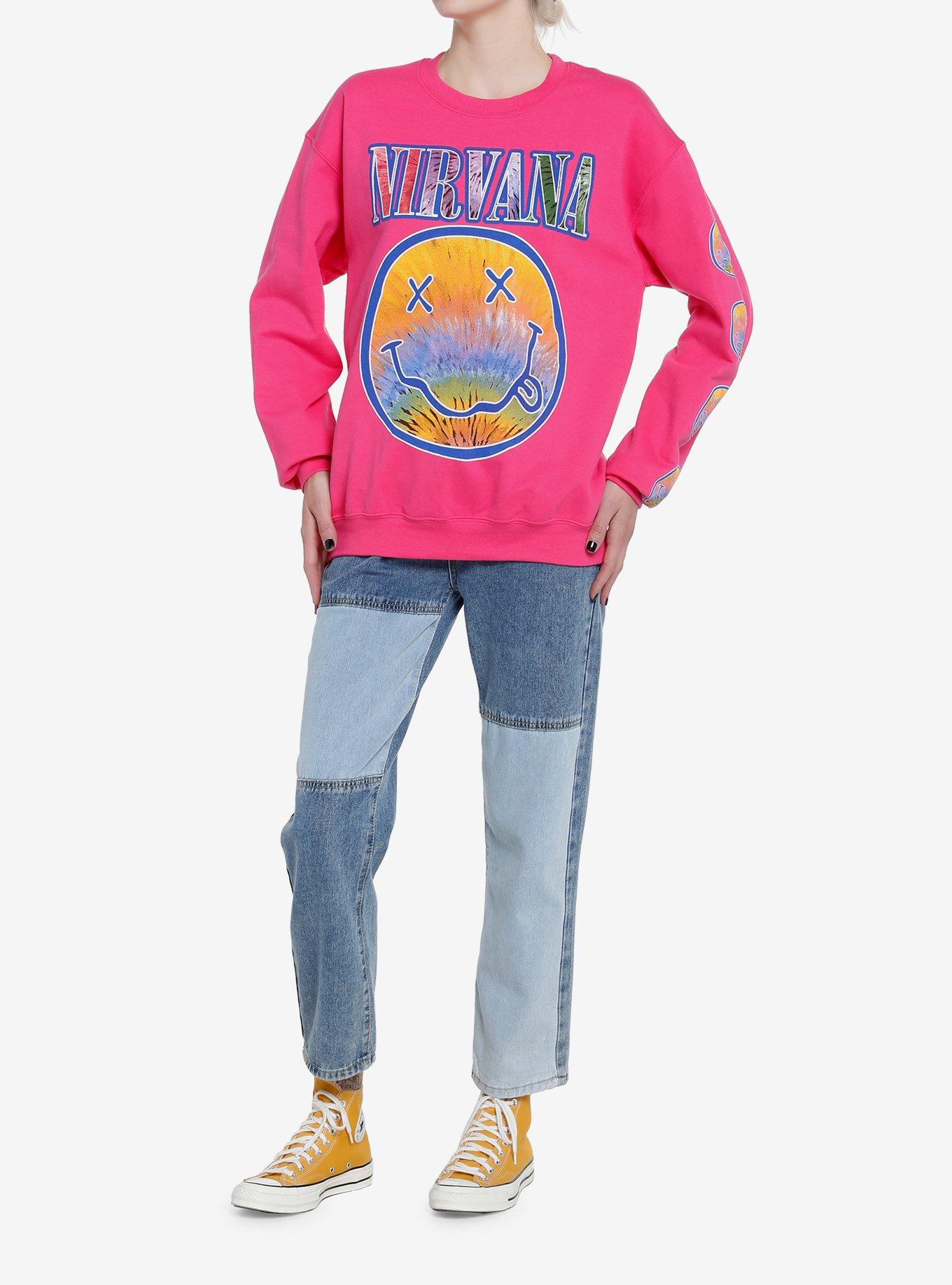 Nirvana Pink Rainbow Smile Girls Sweatshirt, HOT PINK, alternate