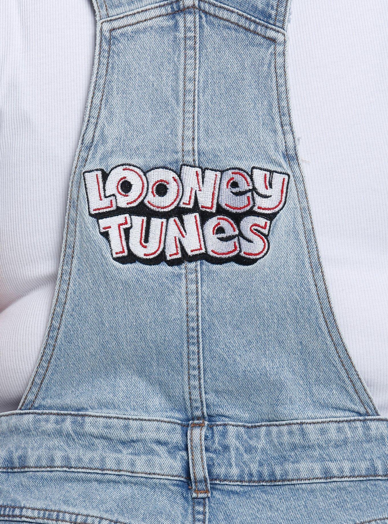 Looney Tunes Embroidered Overalls Plus Size, LIGHT WASH, alternate