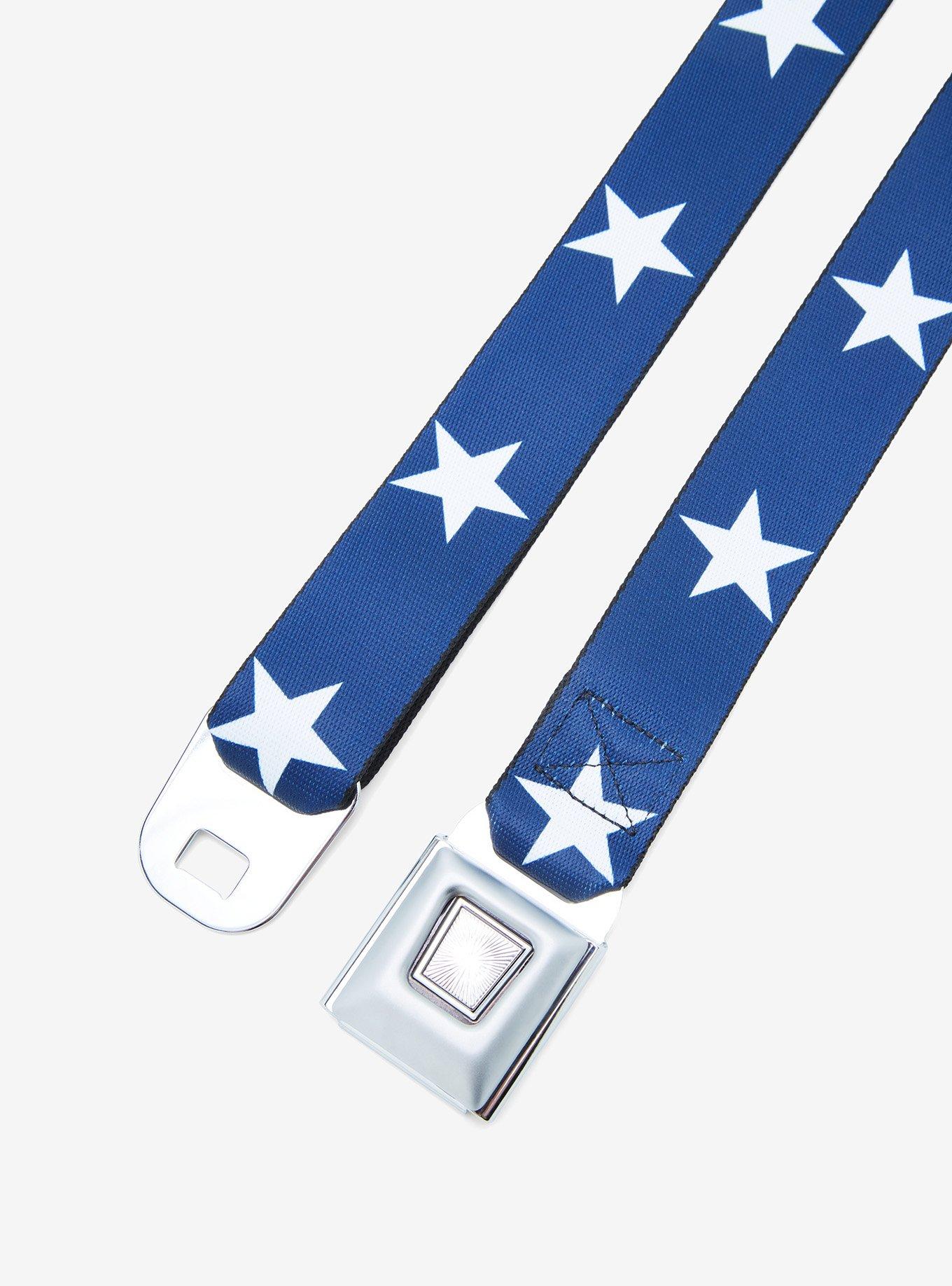 Navy Blue & White Star Seatbelt Belt, , alternate