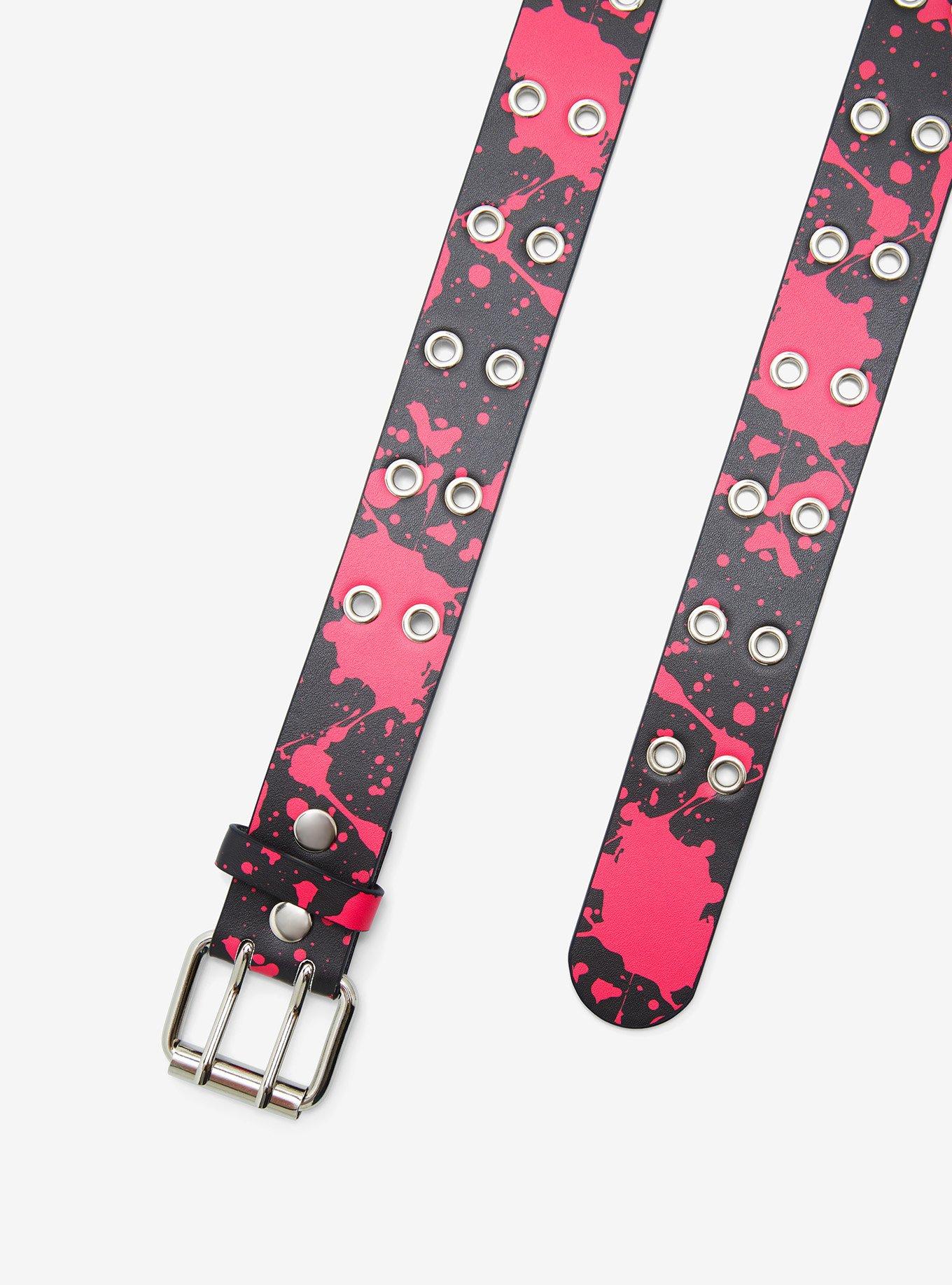 Black & Hot Pink Splatter Grommet Belt, MULTI, alternate