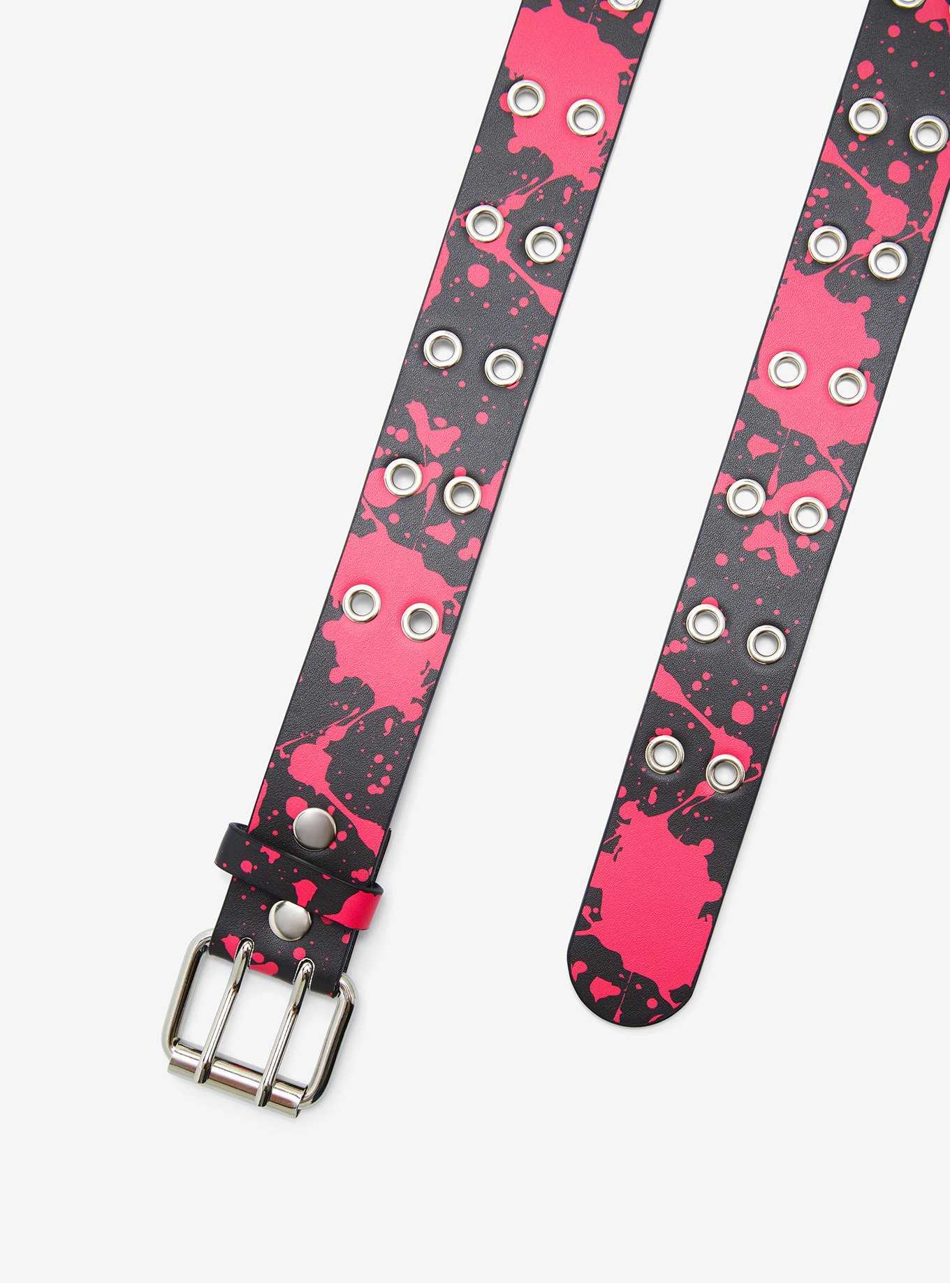 Black & Hot Pink Splatter Grommet Belt, , hi-res