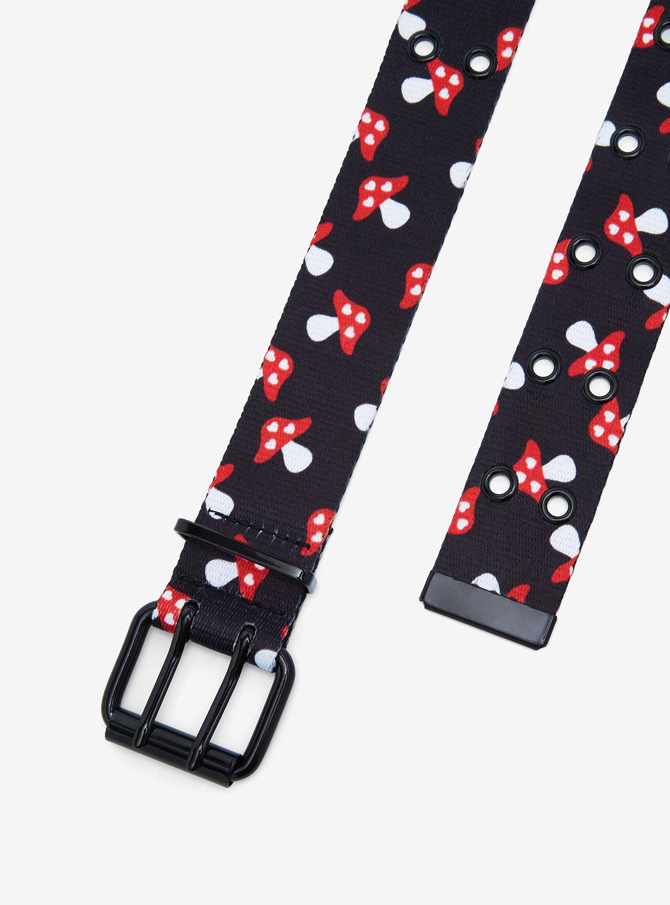 Black Mushroom Print Grommet Belt, , hi-res