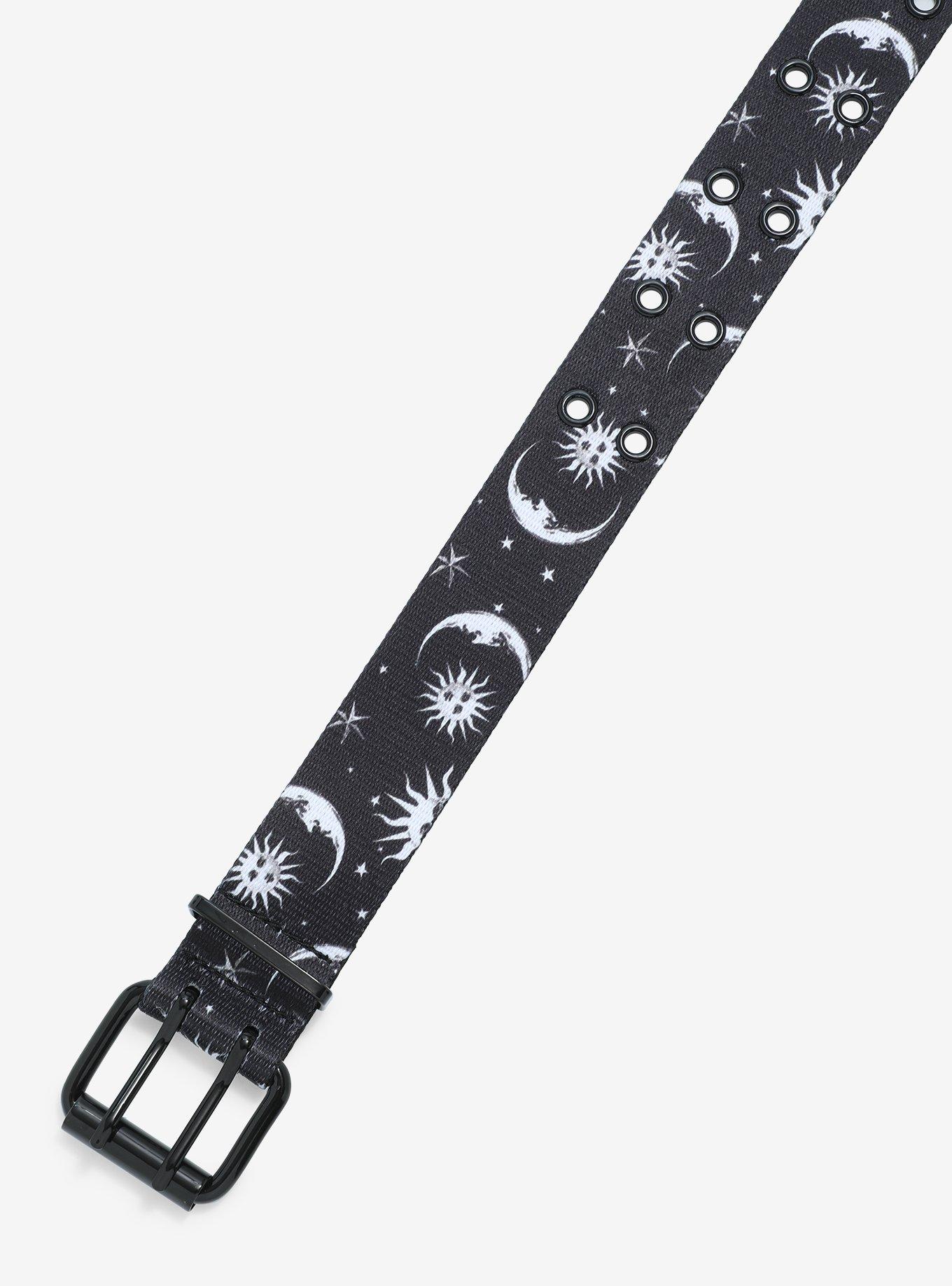 Black Celestial Print Grommet Belt, MULTI, alternate