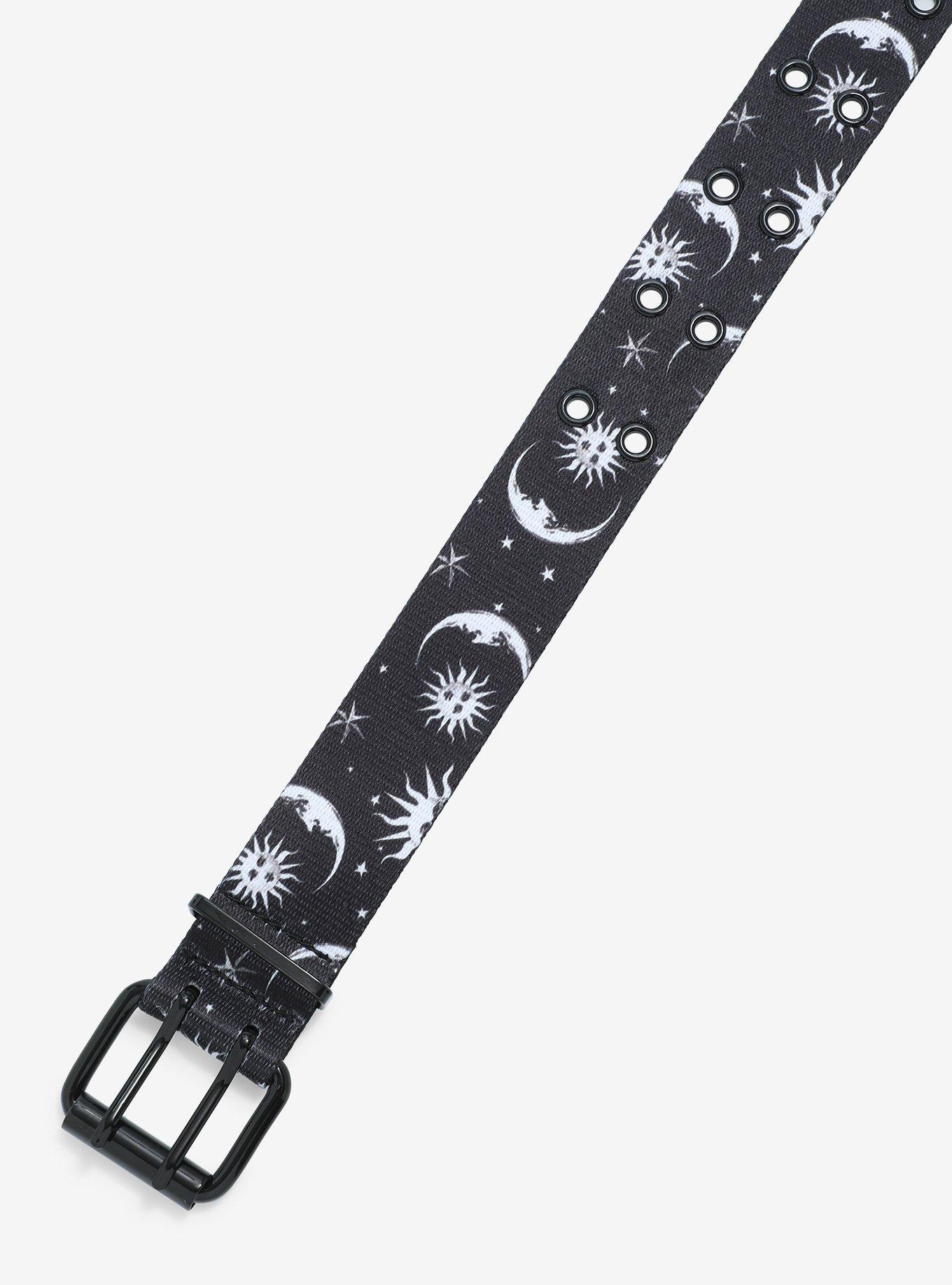 Black Celestial Print Grommet Belt, , hi-res