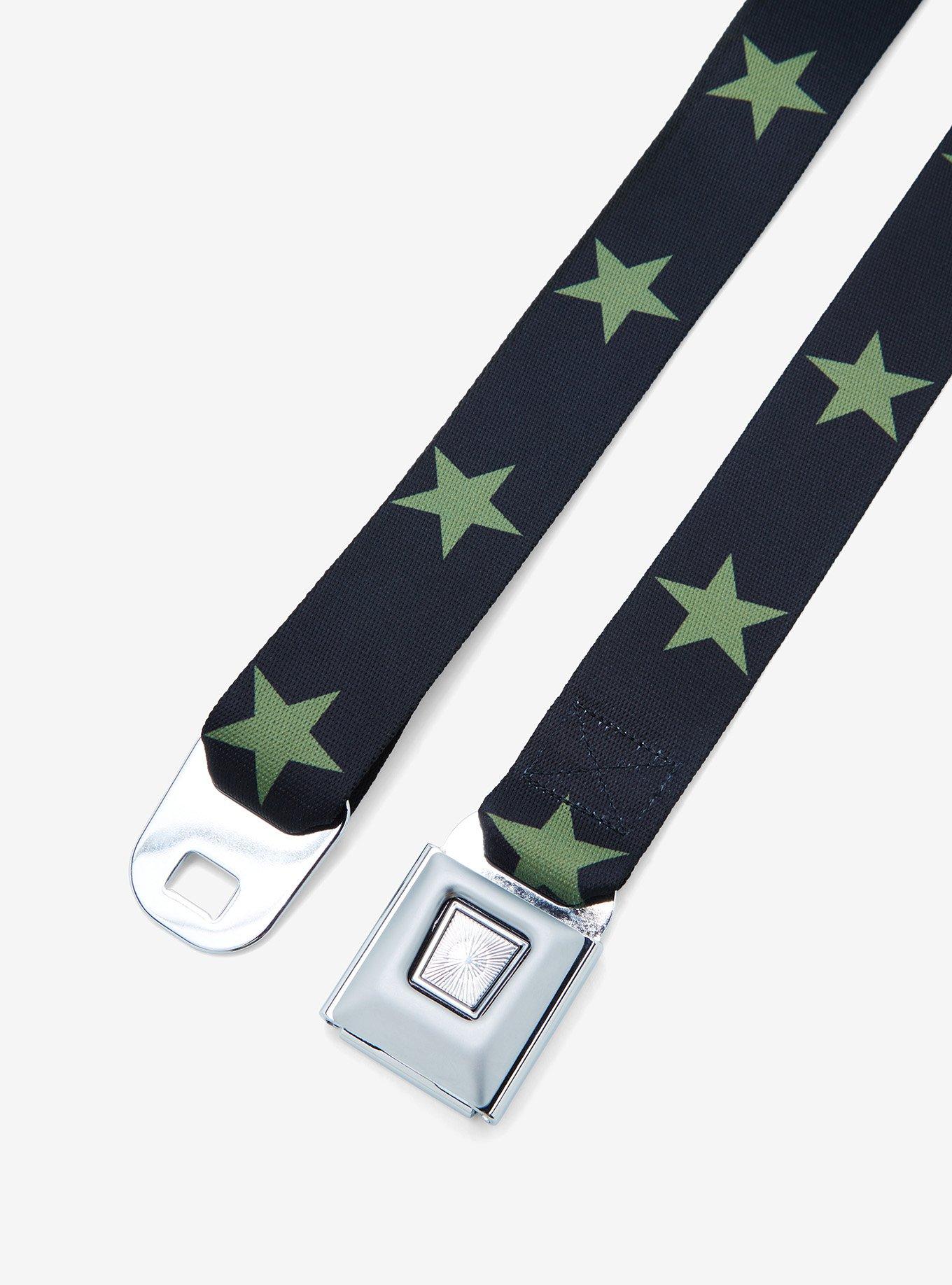Buckle-Down Black & Green Stars Seat Belt Belt, , alternate