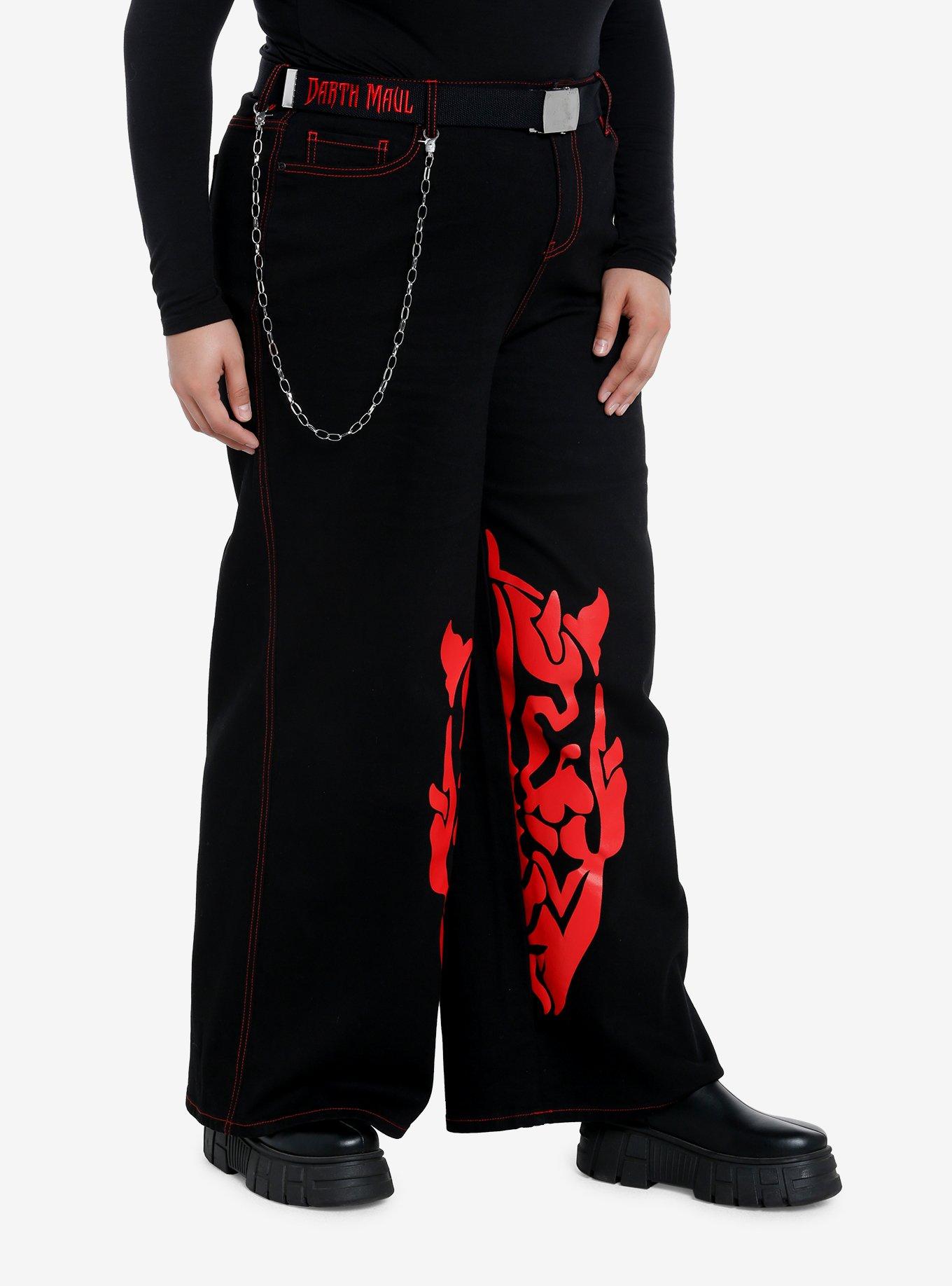 Her Universe Star Wars Darth Maul Wide Leg Denim Pants Plus Size, RED, alternate