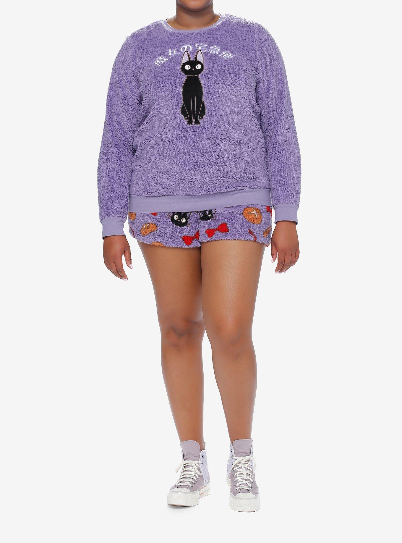 Studio Ghibli Kiki's Delivery Service Jiji Girls Fuzzy Lounge Set Plus Size, PURPLE, alternate