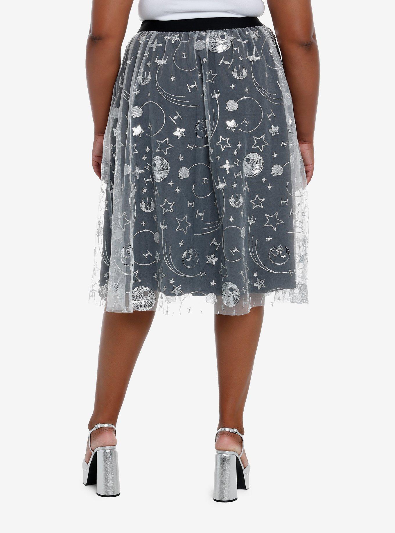 Her Universe Star Wars Retro Midi Skirt Plus Size Her Universe Exclusive, STARS - GREY, alternate