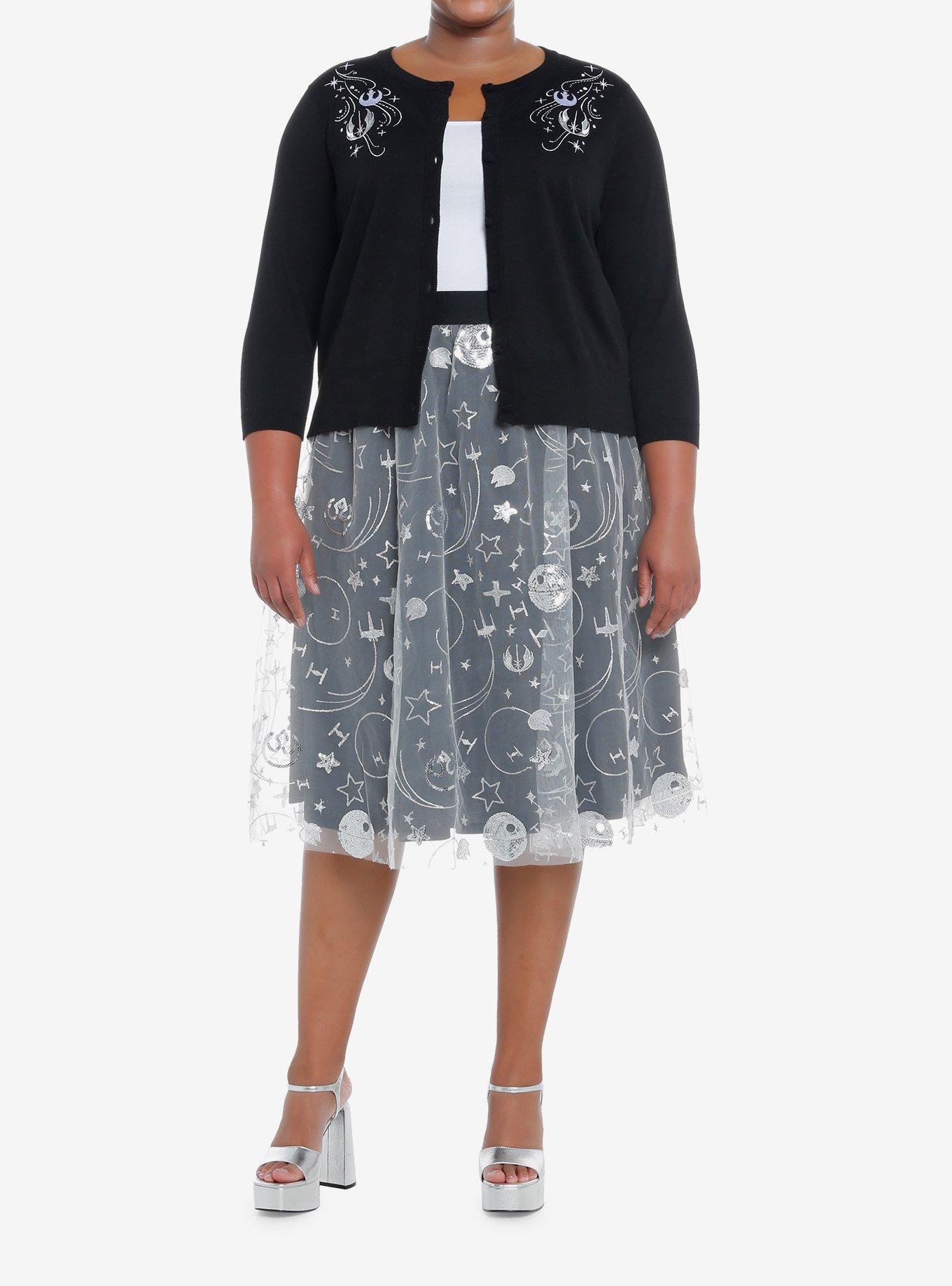 Her Universe Star Wars Retro Midi Skirt Plus Size Her Universe Exclusive, STARS - GREY, alternate