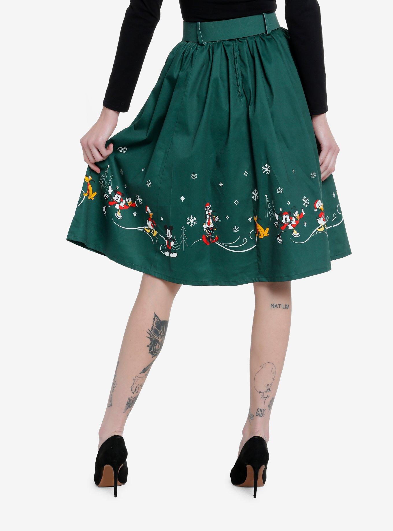 Disney Mickey Mouse And Friends Holiday Retro Skirt Her Universe Exclusive, FOREST GREEN, alternate