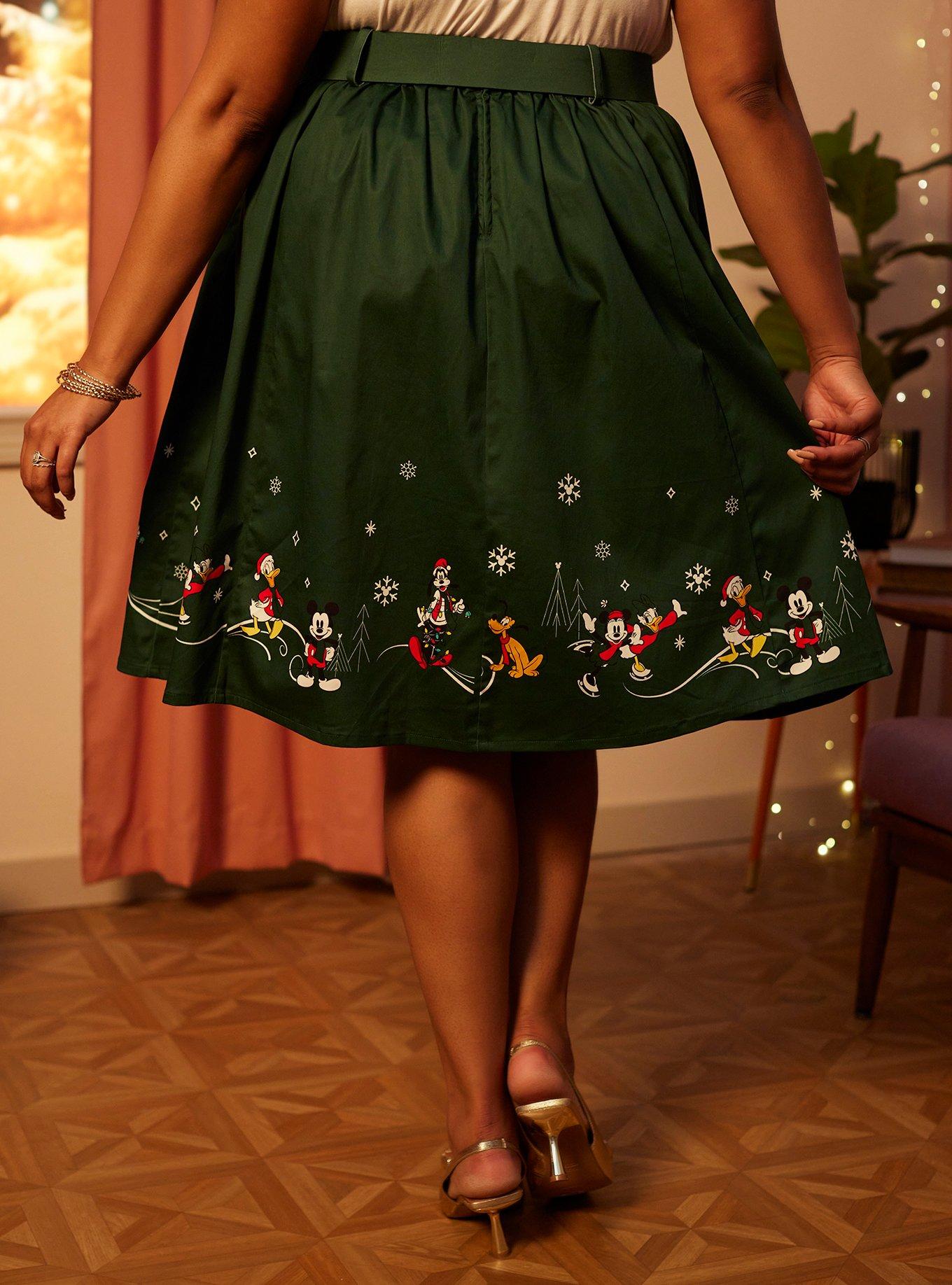 Disney Mickey Mouse And Friends Holiday Retro Skirt Plus Size Her Universe Exclusive, FOREST GREEN, alternate