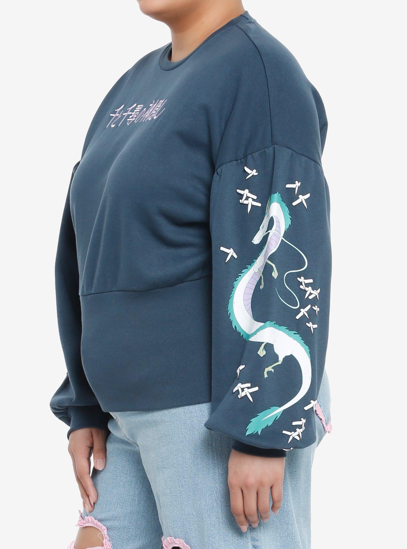 Her Universe Studio Ghibli Spirited Away Haku Embroidered Puff Ink Sweatshirt Plus Size, NAVY, alternate