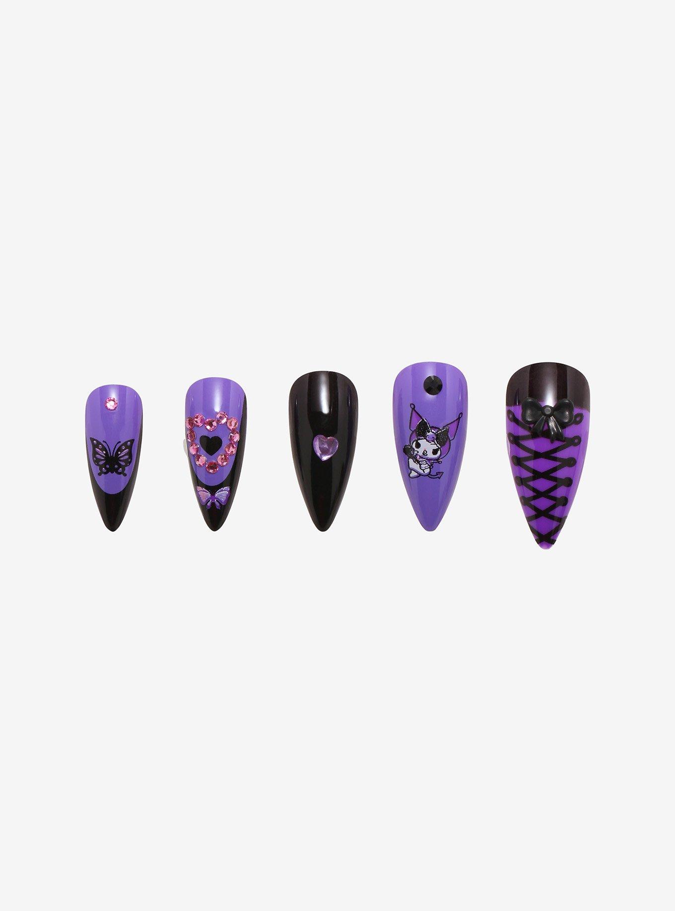Kuromi Purple Heart Faux Nail Set, , hi-res