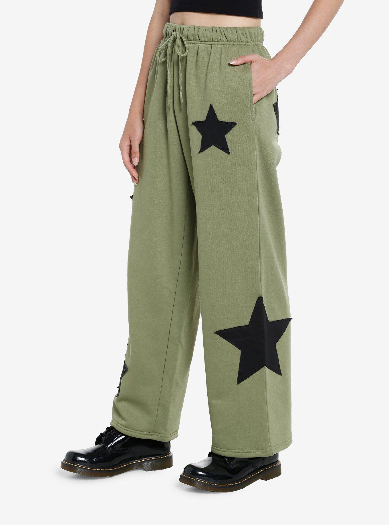 Social Collision Star Patch Girls Lounge Pants, GREEN, alternate