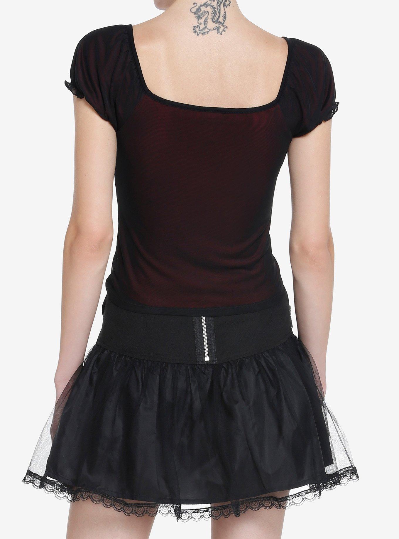 Social Collision Red & Black Mesh Girls Babydoll Top, RED, alternate