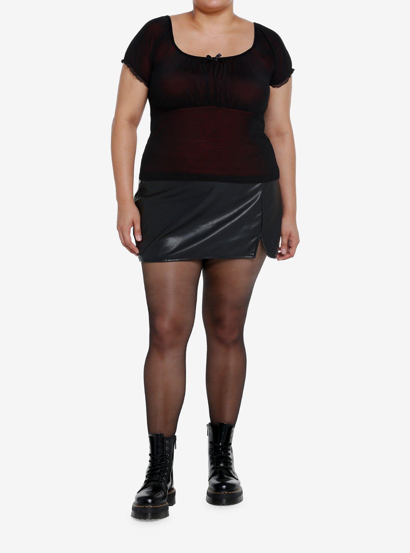 Social Collision Red & Black Mesh Girls Babydoll Top Plus Size, RED, alternate