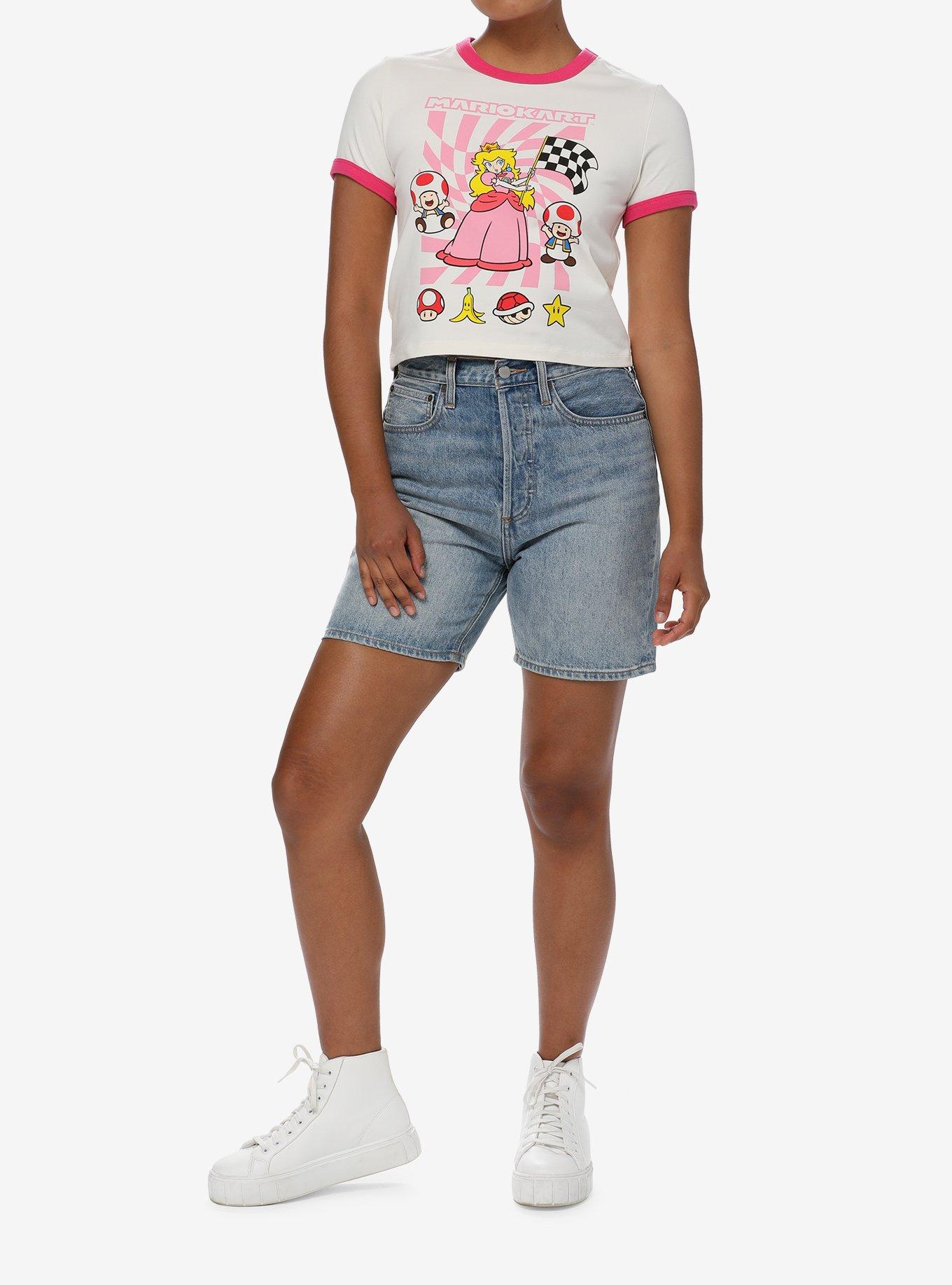 Mario Kart Princess Peach Girls Crop Ringer T-Shirt, MULTI, alternate