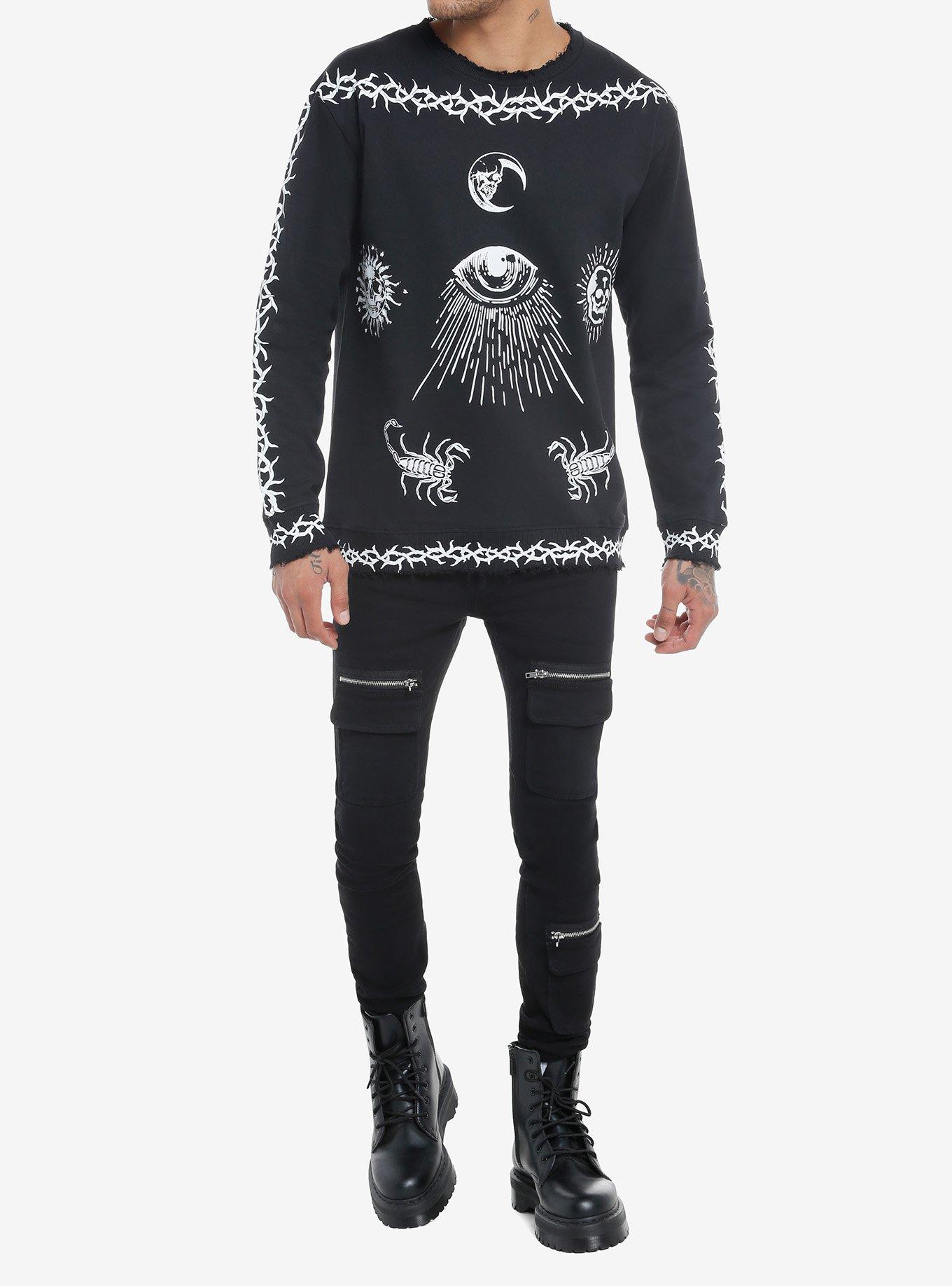 Vines Occult Symbols Long-Sleeve Sweatshirt, GREY, alternate