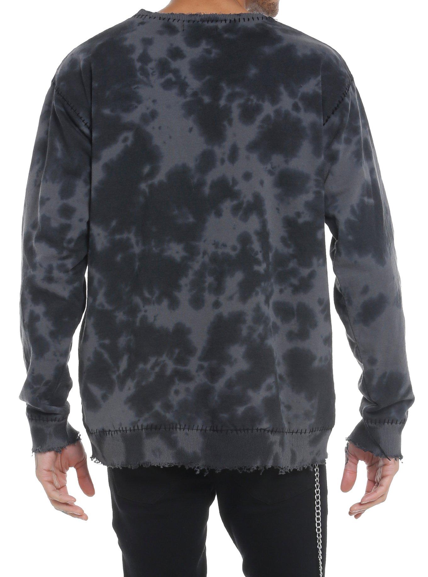 Safety Pin Distressed Grey Tie-Dye Sweatshirt, RED, alternate