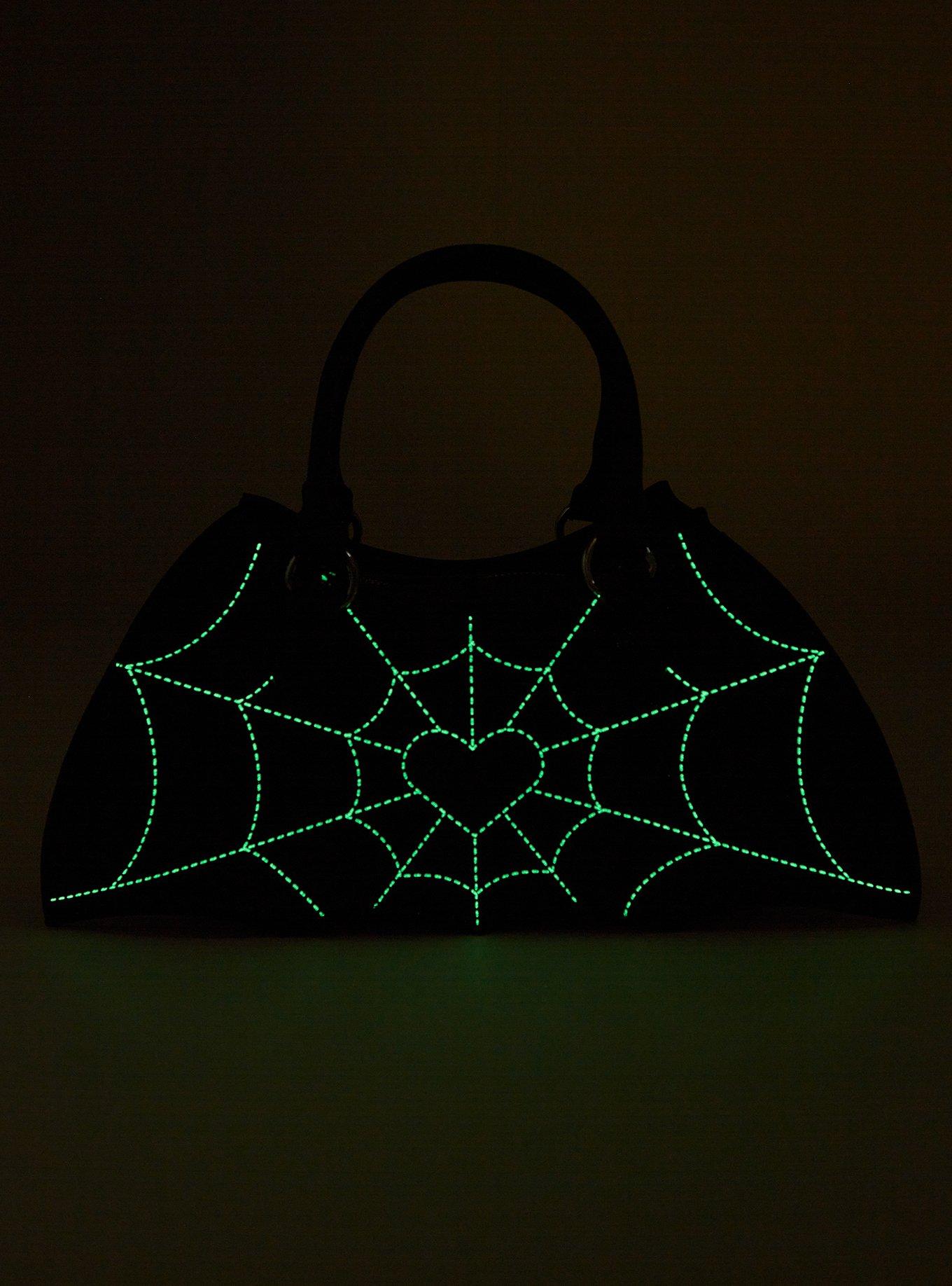 Bat Wing Spiderweb Glow-In-The-Dark Satchel Bag, , hi-res