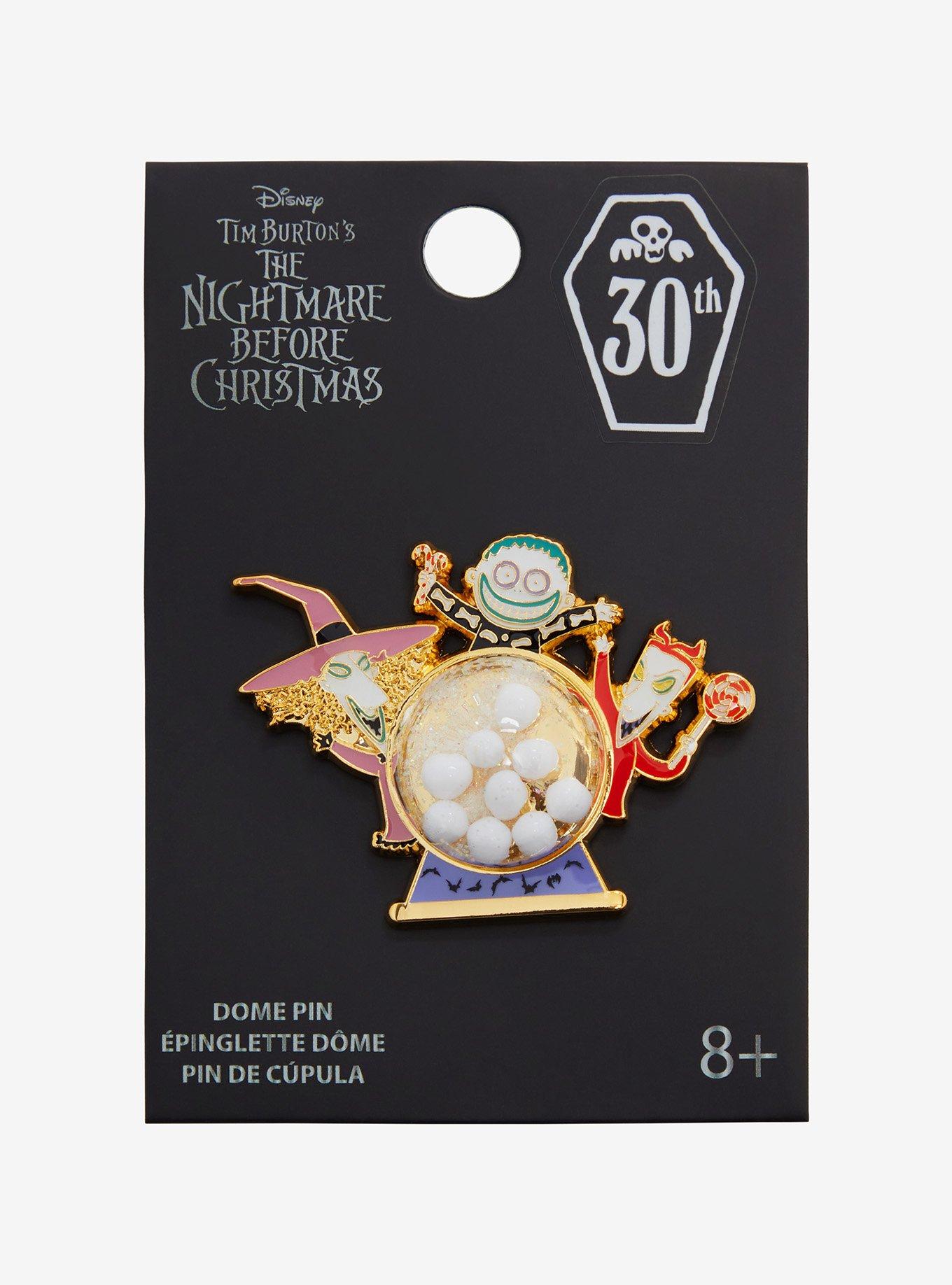 Loungefly Disney The Nightmare Before Christmas 30th Anniversary Lock, Shock, & Barrel Snow Globe Enamel Pin, , alternate