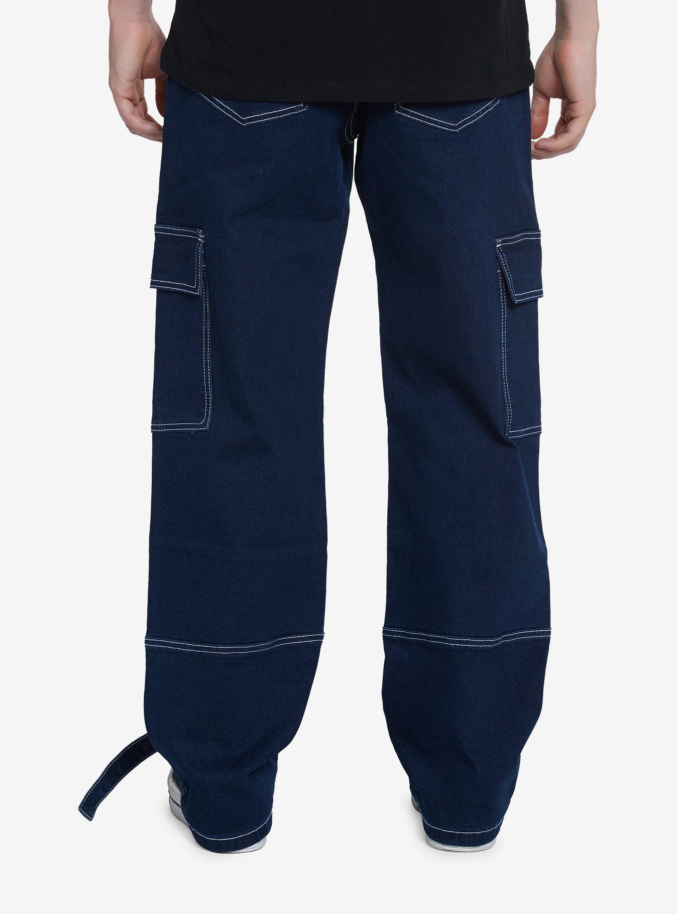 Dark Indigo Cargo Buckle Denim Pants, BLUE, alternate