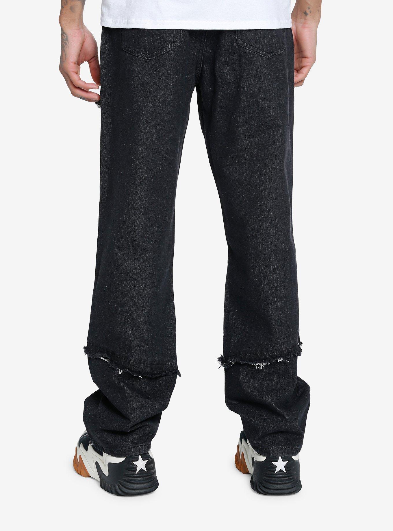 Black Destructed Denim Pants, GREY, alternate