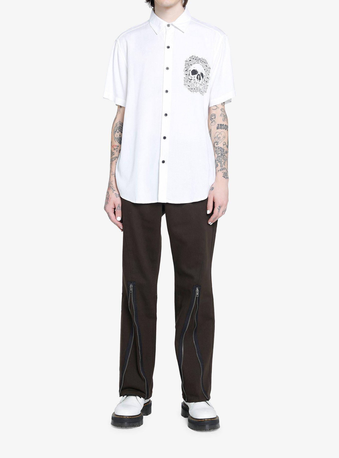 Floral Skulls Woven Button-Up, WHITE, alternate