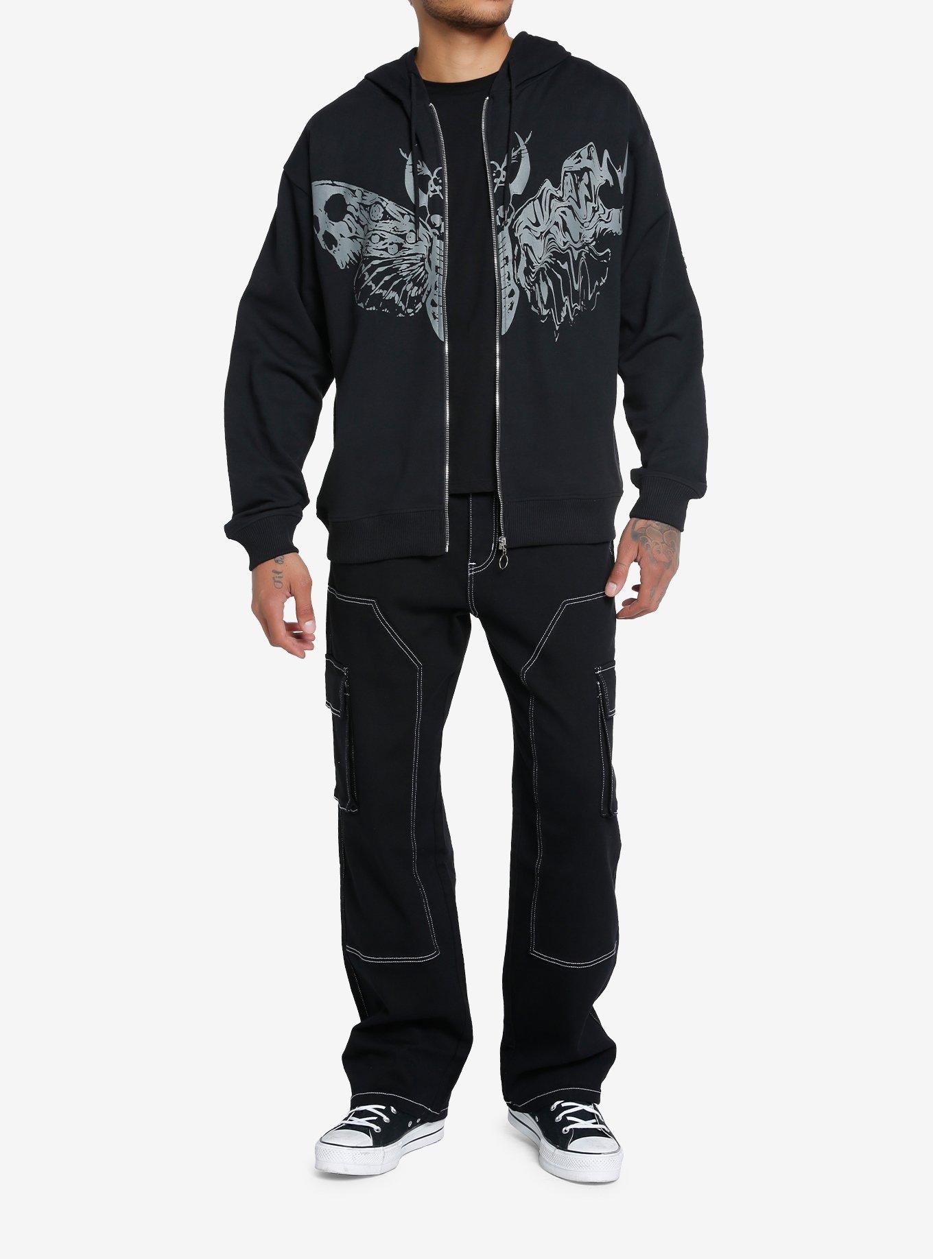 Trippy Death Moth Zip-Up Hoodie, GREY, alternate