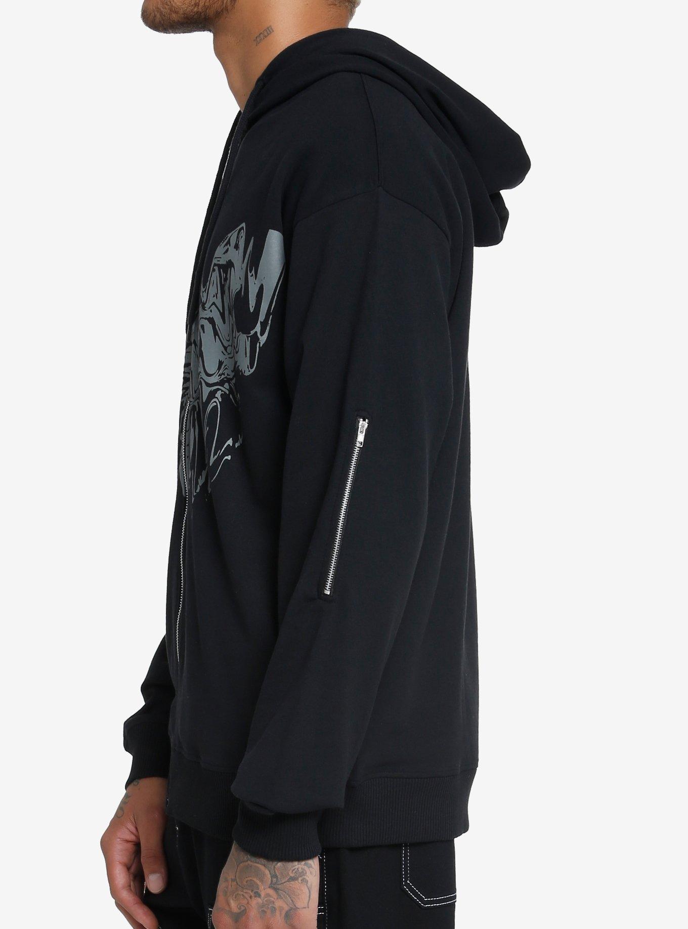 Trippy Death Moth Zip-Up Hoodie, GREY, alternate