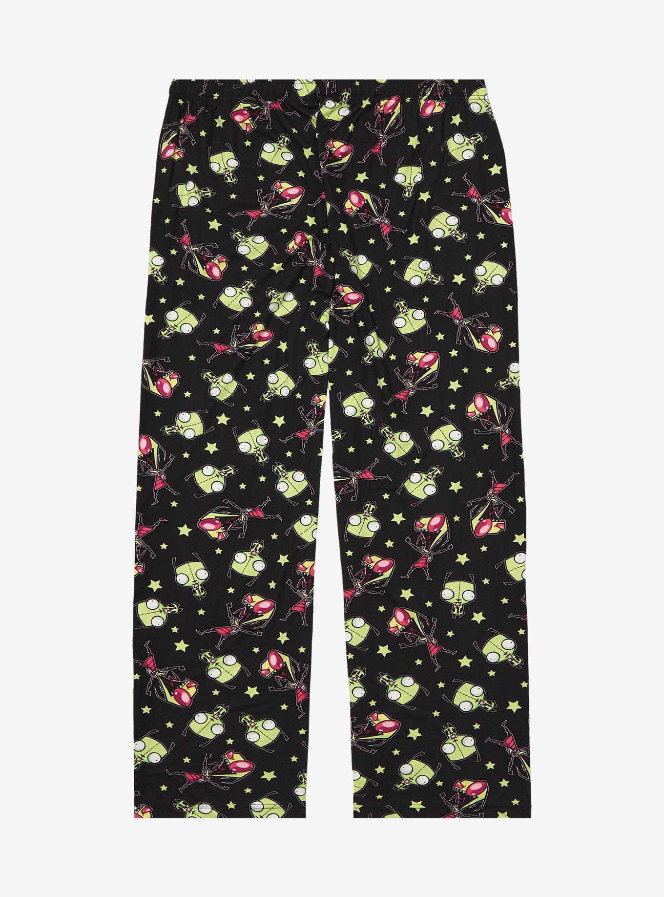 Invader Zim GIR & Zim Allover Print Women's Plus Size Sleep Pants - BoxLunch Exclusive, BLACK, alternate