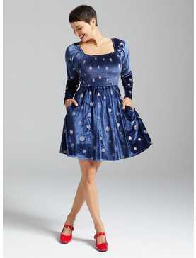 Disney Mickey Mouse Snowflake Allover Print Long Sleeve Smock Dress - BoxLunch Exclusive, , hi-res