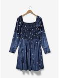 Disney Mickey Mouse Snowflake Allover Print Plus Size Long Sleeve Smock Dress - BoxLunch Exclusive, NAVY, alternate