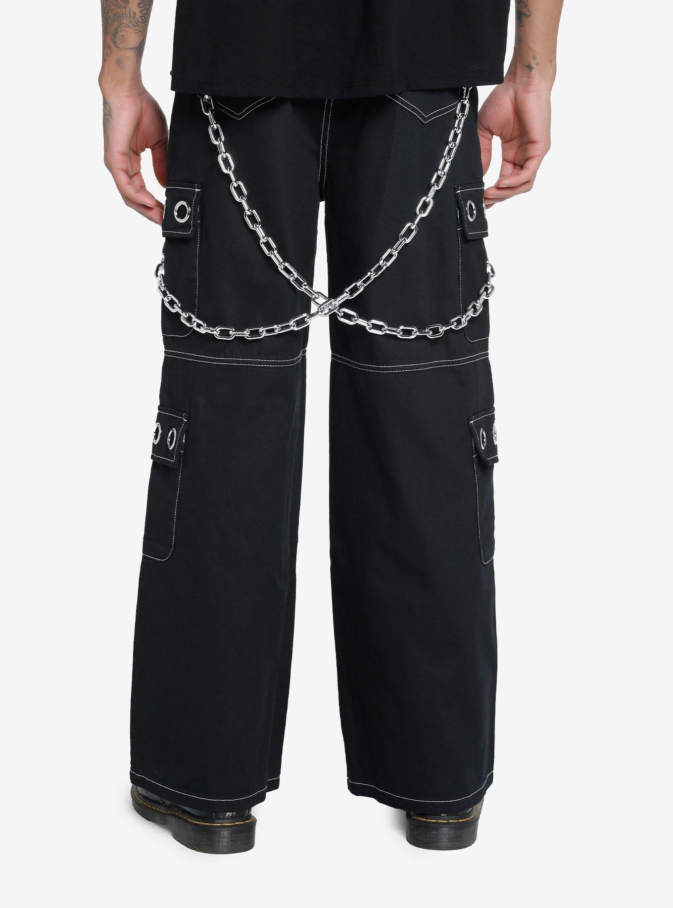 Black Chains & Studs Wide Leg Cargo Pants, , hi-res