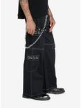 Black Chains & Studs Straight Leg Cargo Pants, BLACK, alternate