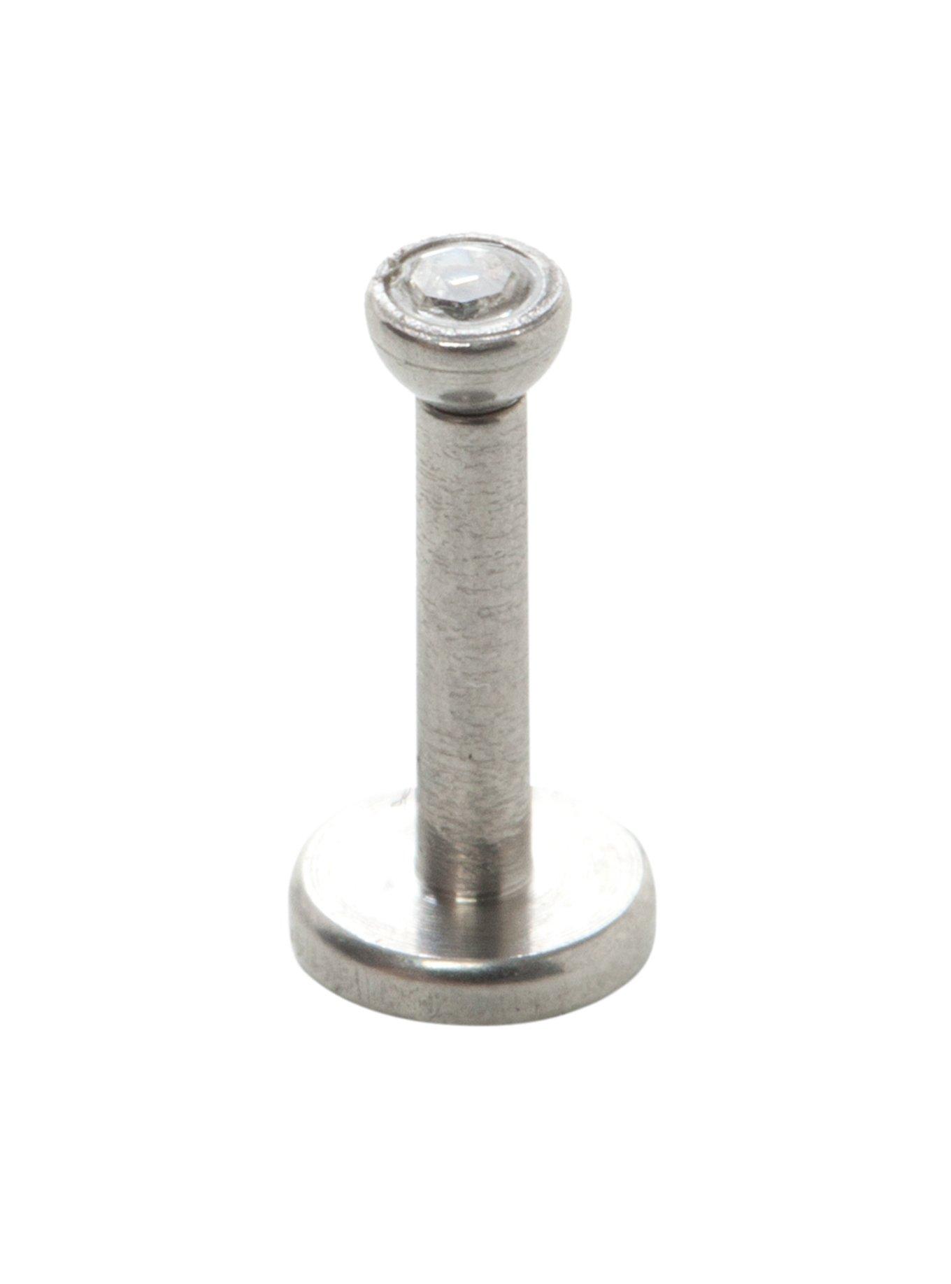 16 Gauge 1/4" Steel Internally Threaded CZ Labret, , alternate