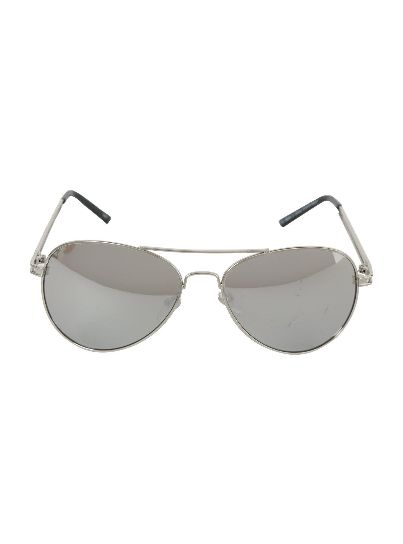 Silver Mirror Aviator Sunglasses, , alternate