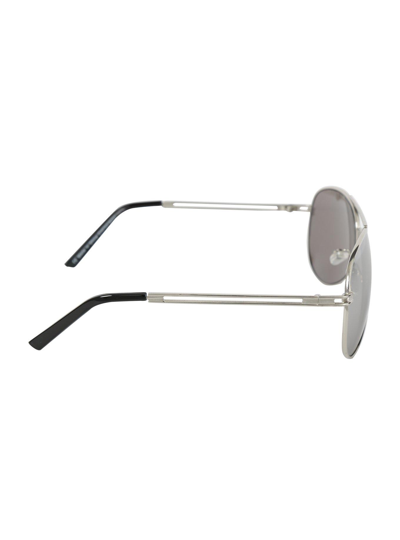 Silver Mirror Aviator Sunglasses, , alternate