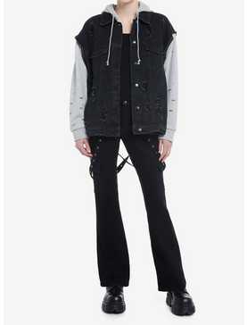 Black & Grey Twofer Girls Hoodie Vest, , hi-res