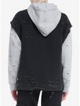 Black & Grey Twofer Girls Hoodie Vest, GREY, alternate