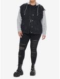 Black & Grey Twofer Girls Hoodie Vest Plus Size, GREY, alternate