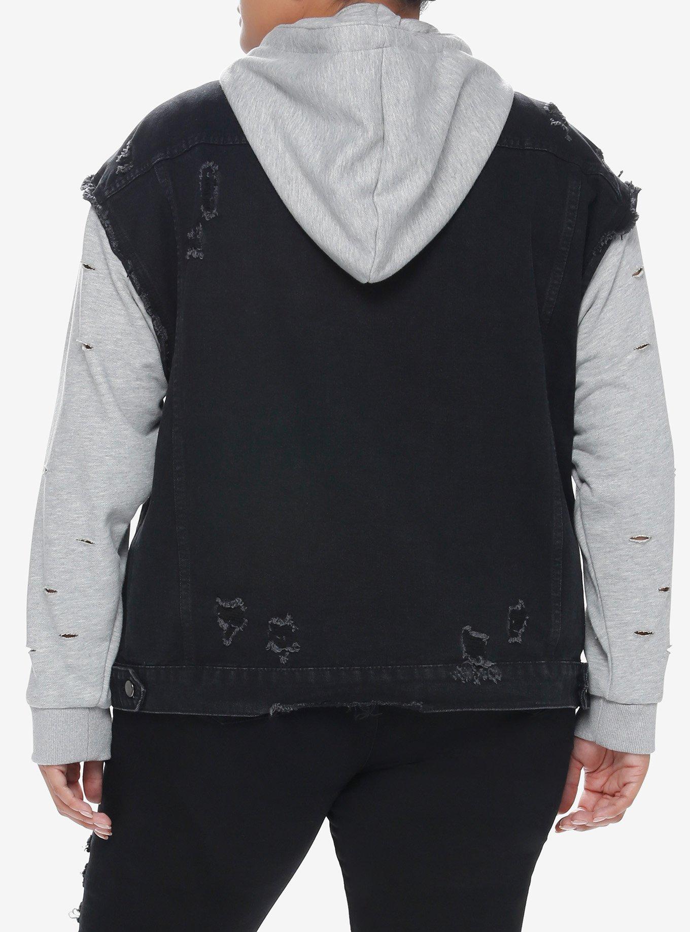 Black & Grey Twofer Girls Hoodie Vest Plus Size, GREY, alternate