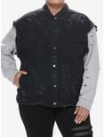 Black & Grey Twofer Girls Hoodie Vest Plus Size, GREY, alternate
