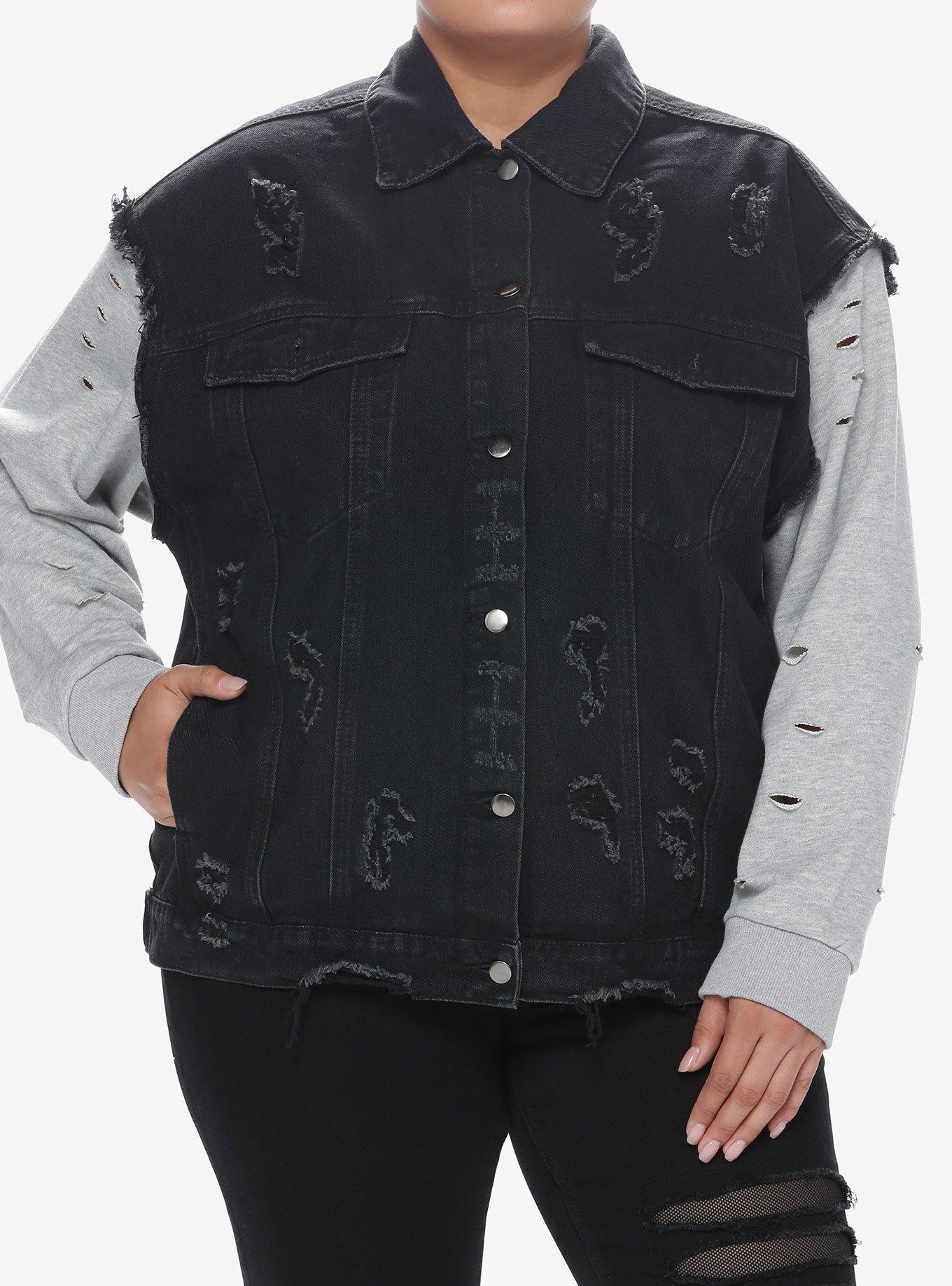 Black & Grey Twofer Girls Hoodie Vest Plus Size, GREY, alternate