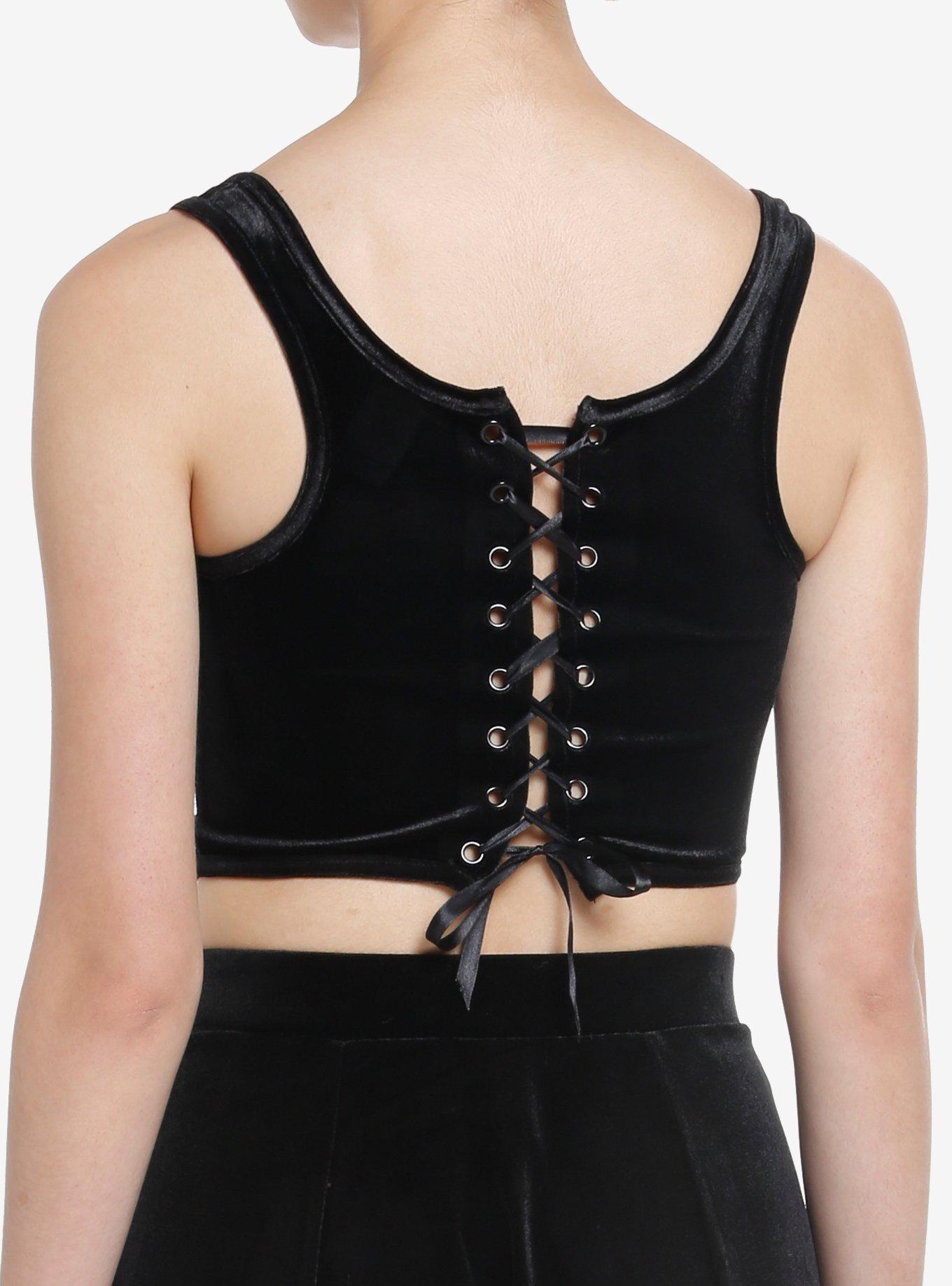 Cosmic Aura Black Velvet Multi Lace-Up Girls Corset Top, BLACK, alternate