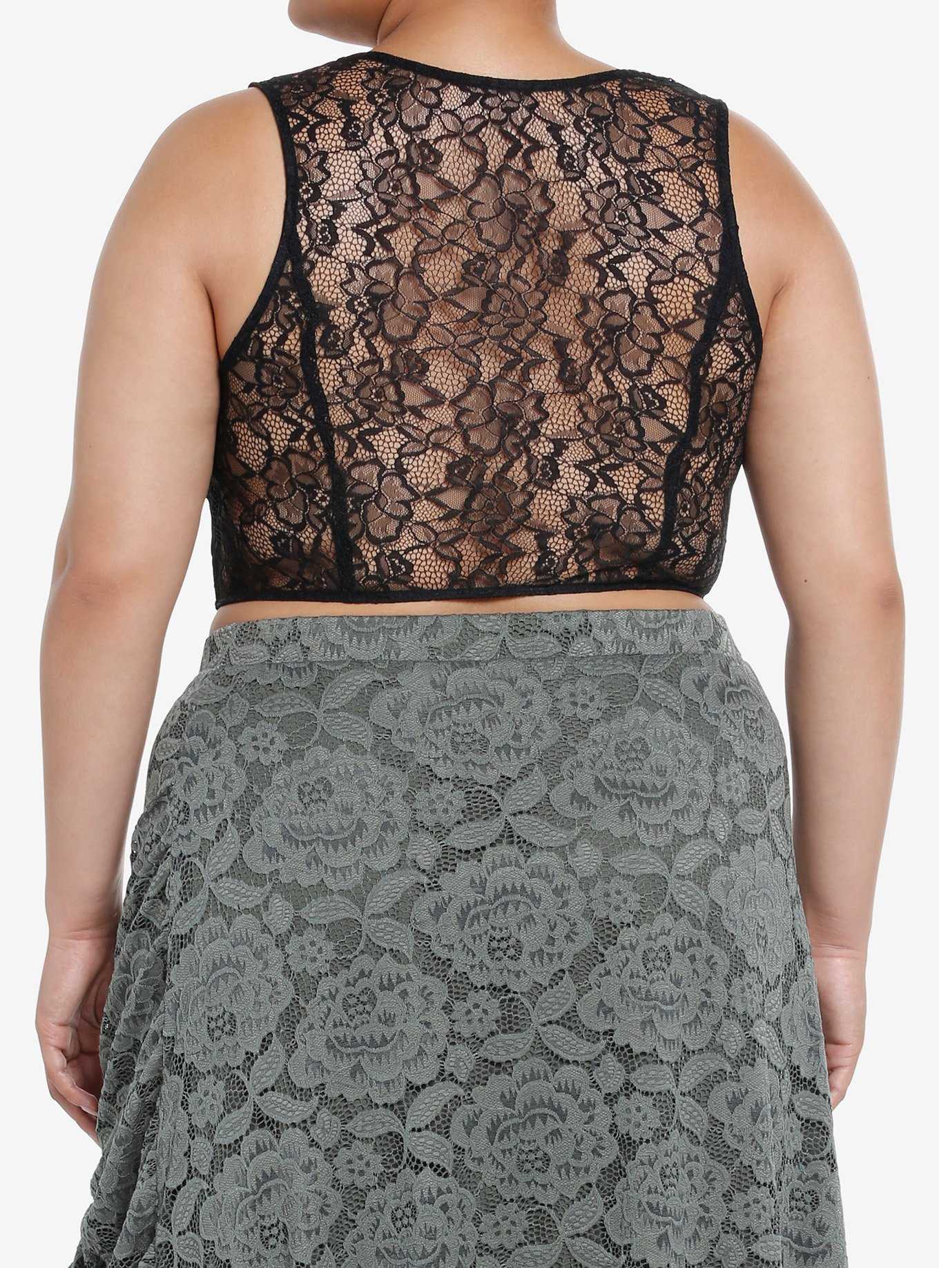 Thorn & Fable Black Lace Back Girls Vest Plus Size, , hi-res