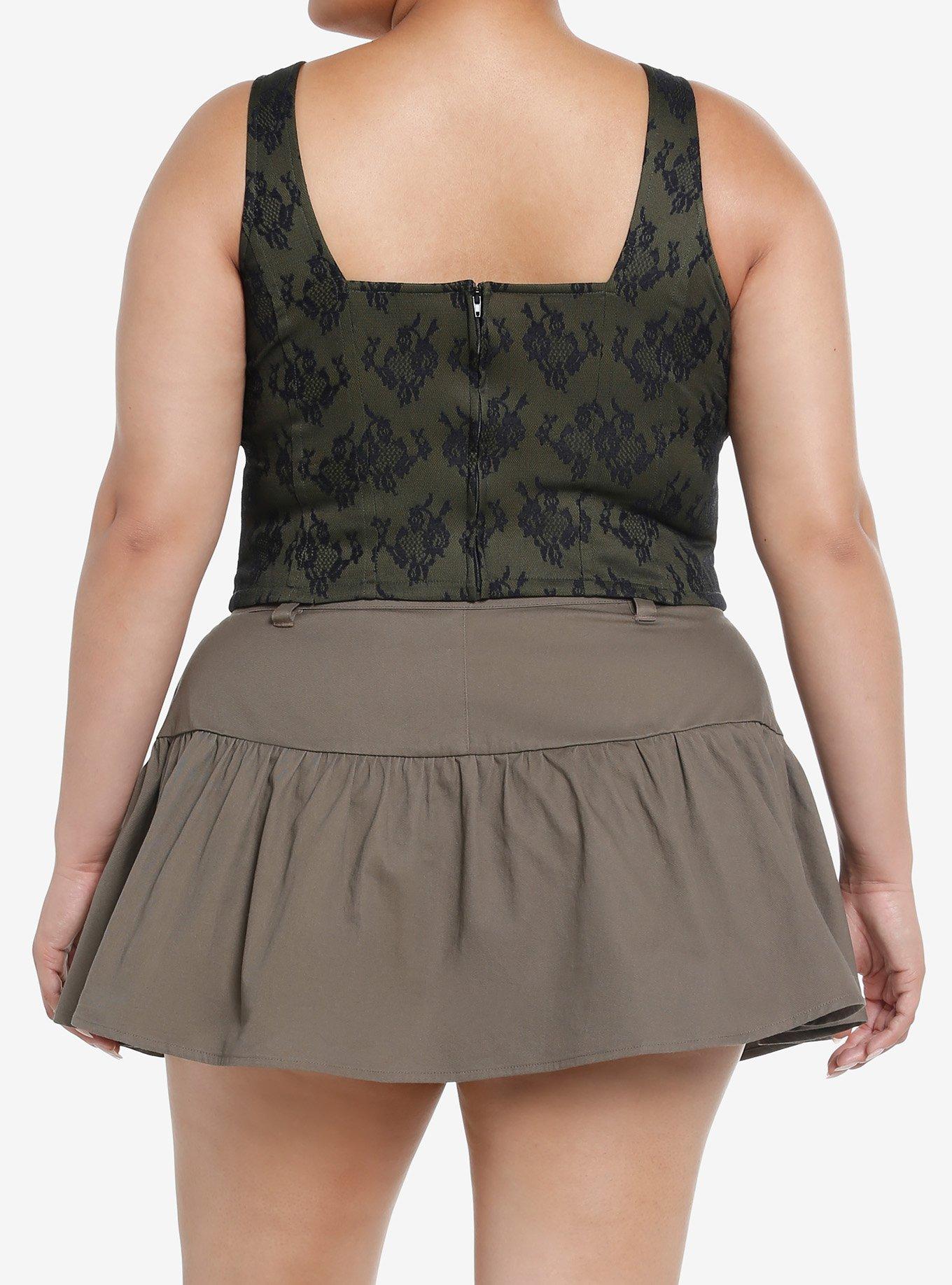 Thorn & Fable Green & Black Lace Girls Corset Top Plus Size, BLACK, alternate