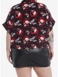 Social Collision Flaming Skulls Allover Print Girls Woven Button-Up Plus Size, RED, alternate