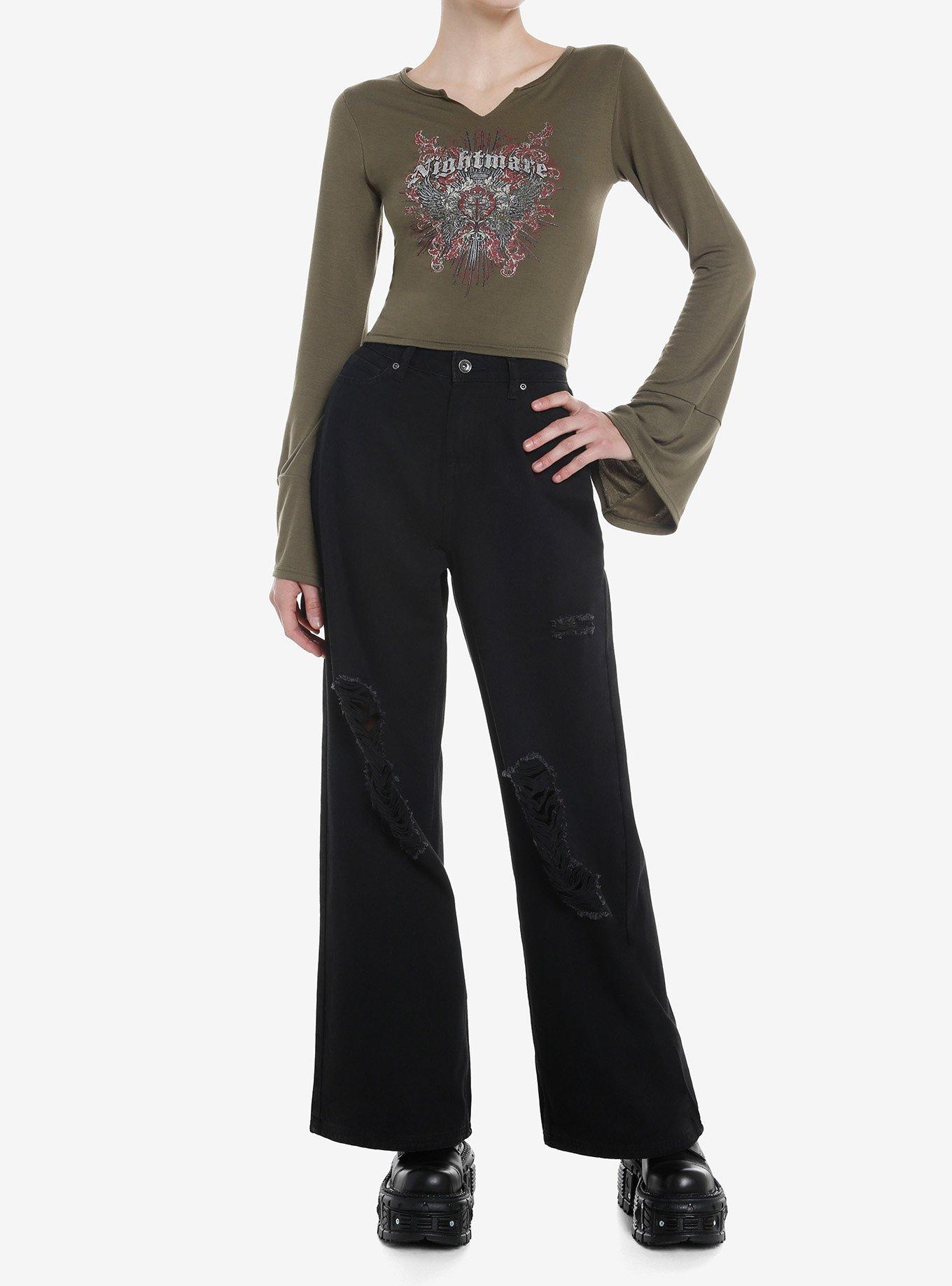 Winged Cross Bell Sleeve Crop Girls Top, , hi-res