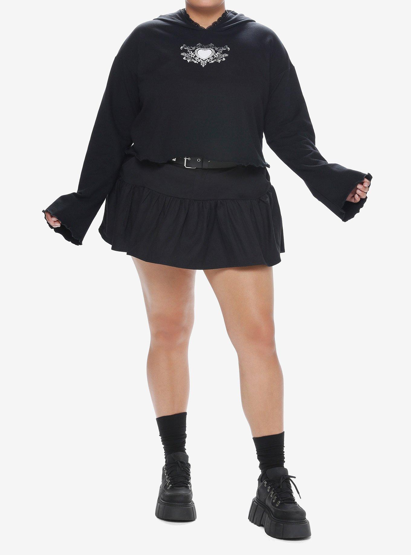 Social Collision Black Heart Girls Crop Hoodie Plus Size, , alternate